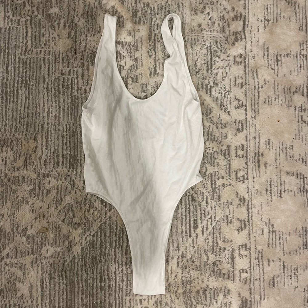Forever 21 White Ribbed Bodysuit